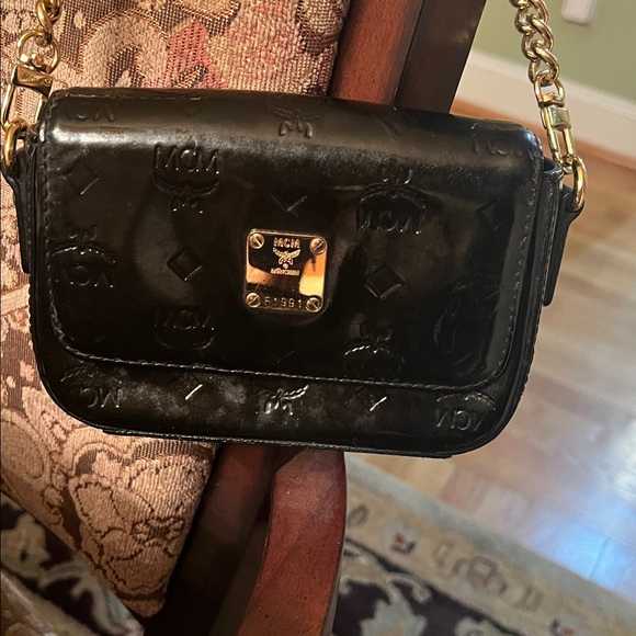 MCM Black Embossed shoulder  Bag with Gold Chain GUC - Picture 16 of 16